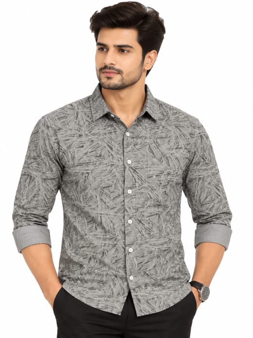 ETERIAN Premium Ash Grey Abstract Printed Shirt