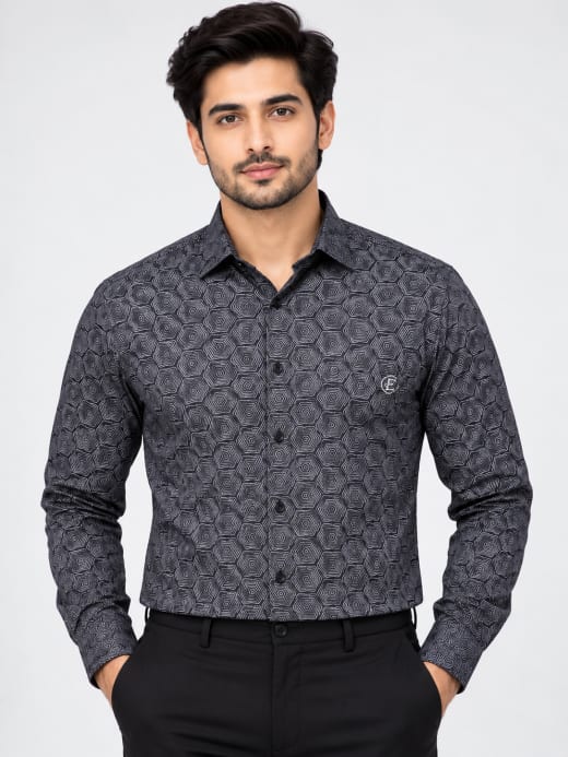 ETERIAN Premium Charcoal Grey Print Formal Shirt