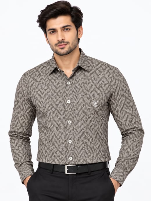 ETERIAN Premium Abstract Geometric Taupe Grey Print Shirt