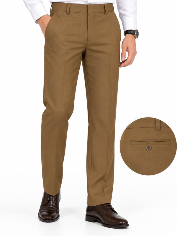 ETERIAN Classic Straight Fit Formal Trousers – Tan Brown