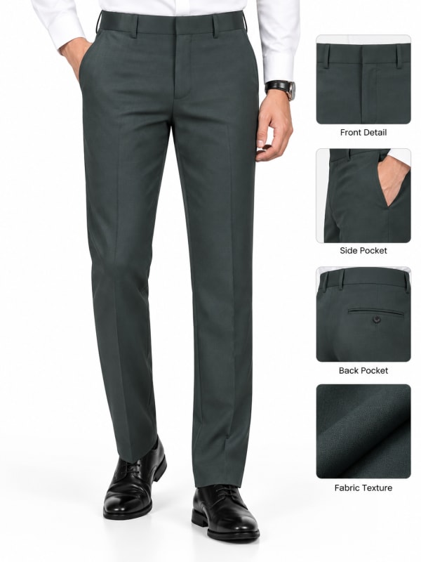 ETERIAN Premium Straight Fit Formal Trousers – Charcoal Green
