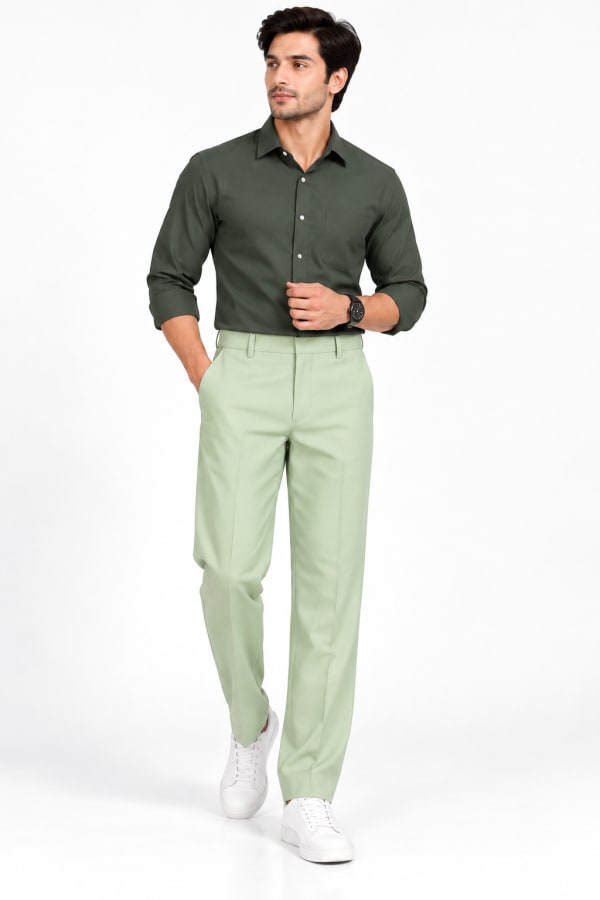 ETERIAN Premium Straight Fit Formal Trousers – Soft Mint Green