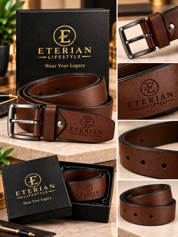 ETERIAN Premium Brown Leather-Finish Belt