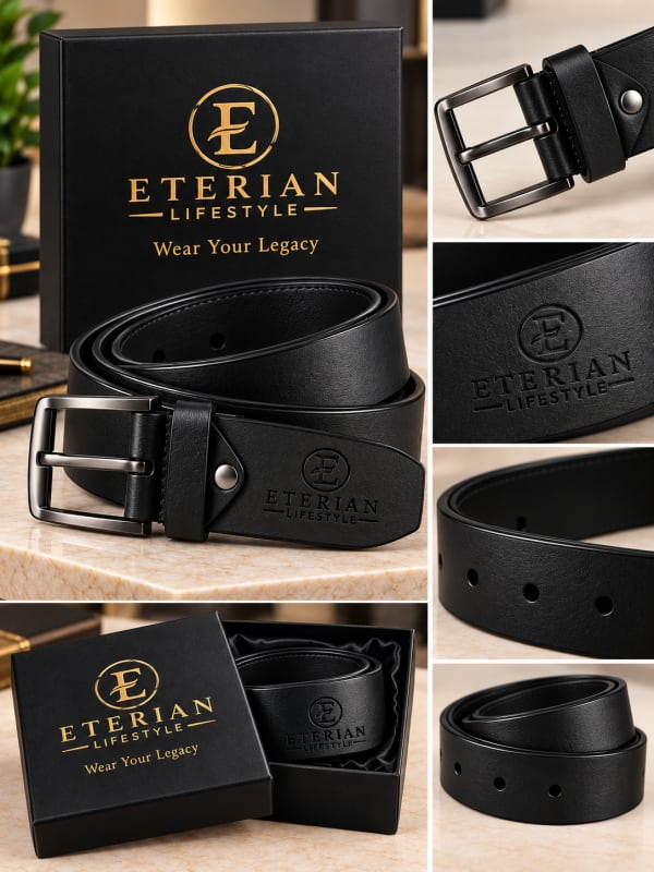 ETERIAN Premium Black Leather-Finish Belt