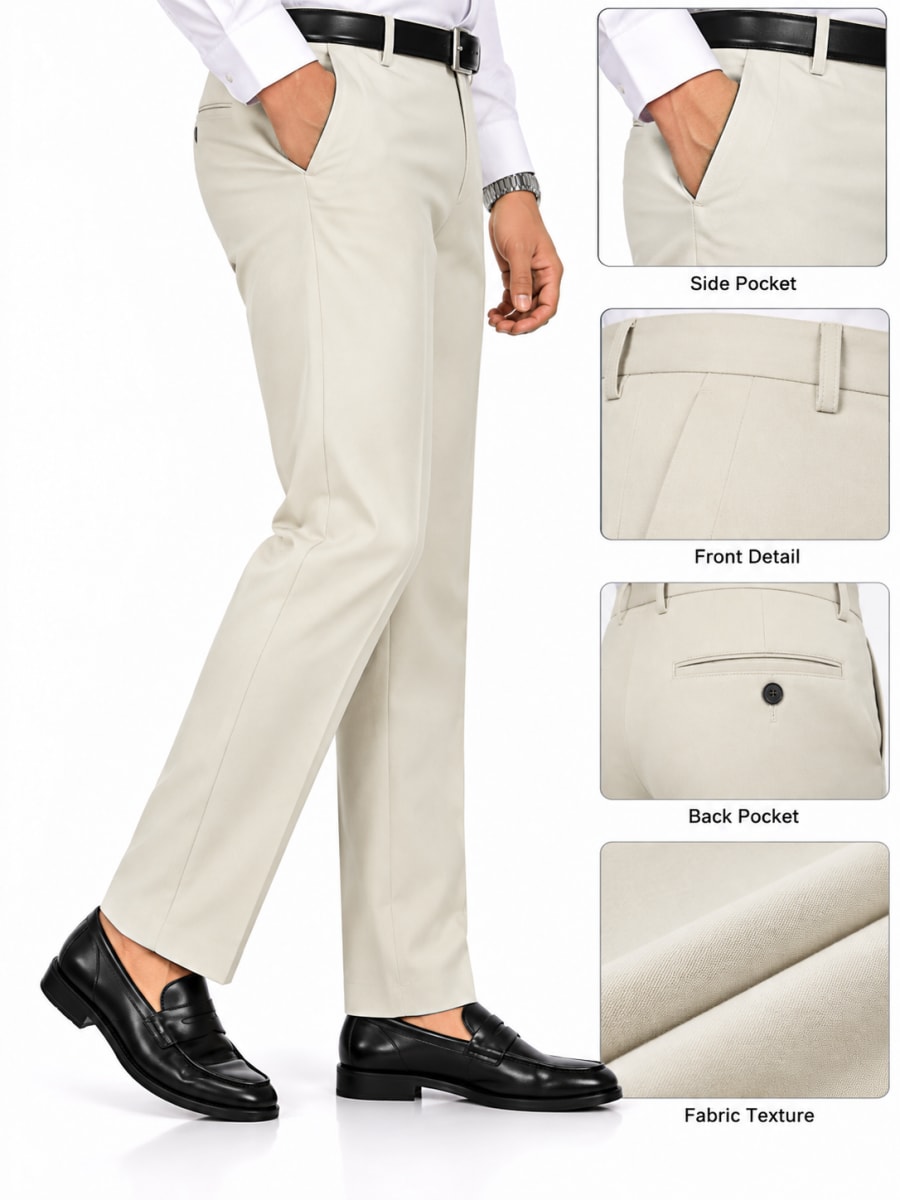 Eterian Lifestyle Premium Straight Fit Formal Trousers – Cream