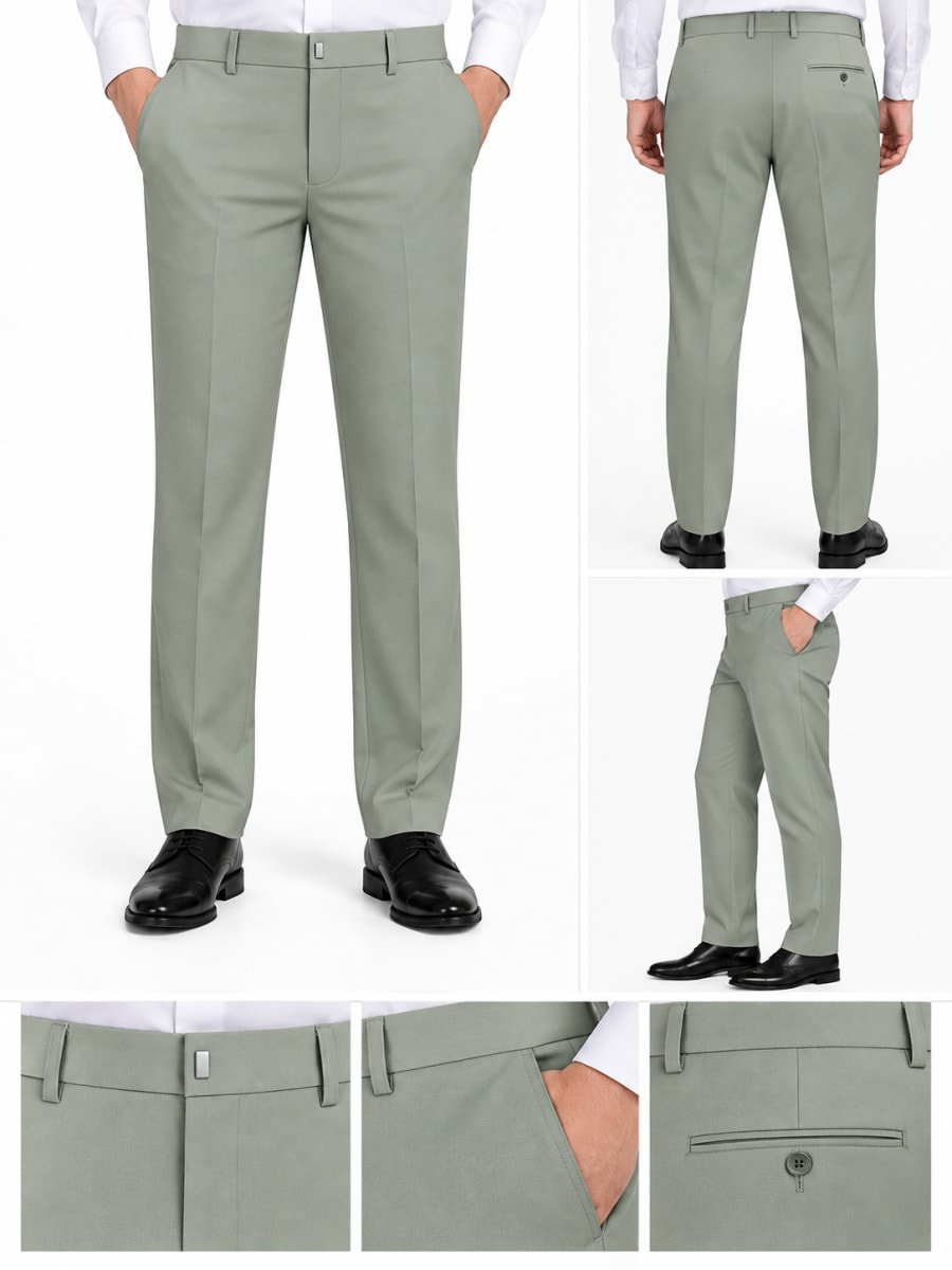 Eterian Premium Sage Green Straight-Fit Formal Trousers