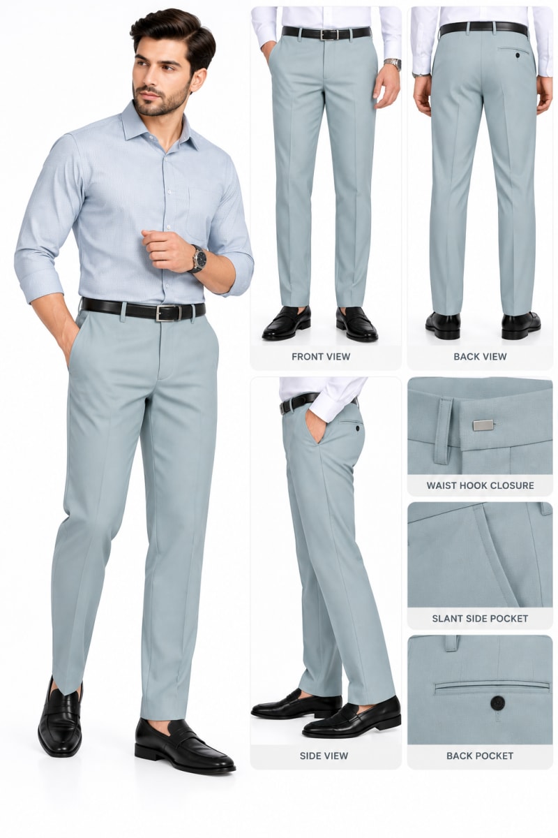 Eterian Premium Sky Blue Straight-Fit Formal Trousers