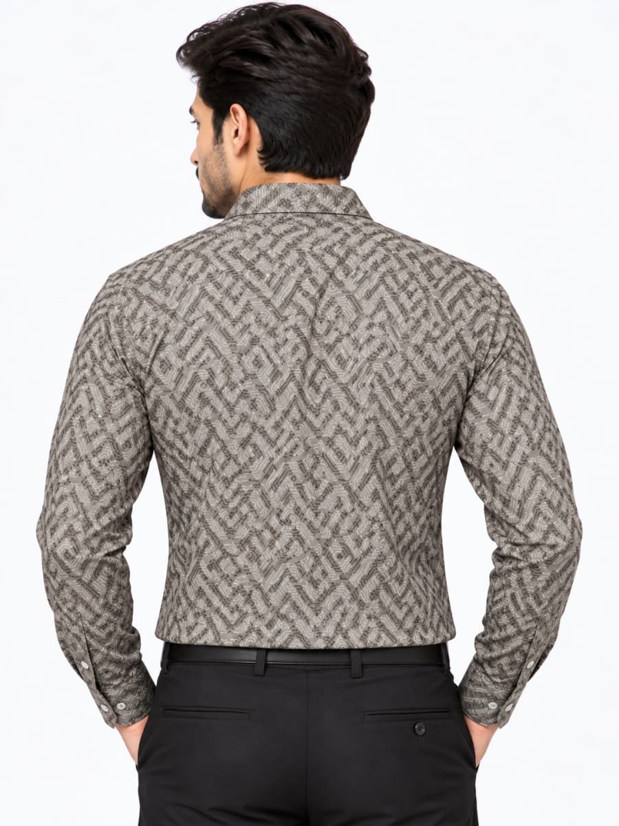ETERIAN Premium Abstract Geometric Taupe Grey Print Shirt