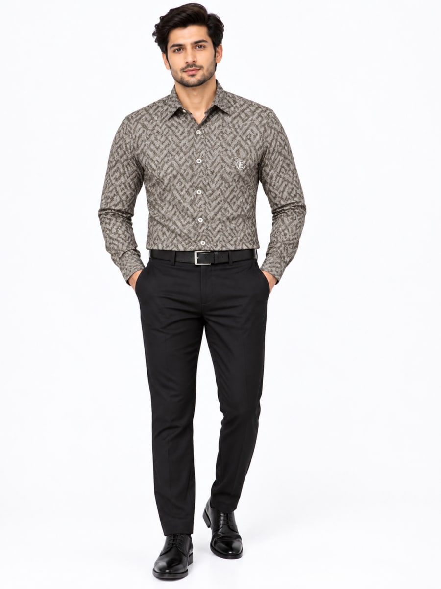 ETERIAN Premium Abstract Geometric Taupe Grey Print Shirt
