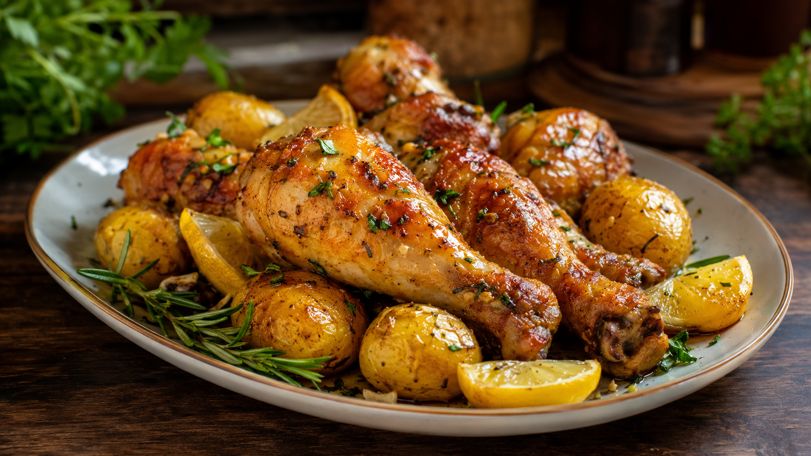 Pernas de Frango com Alho, limão e Batatinhas — receita do Chef Luisfrancisco