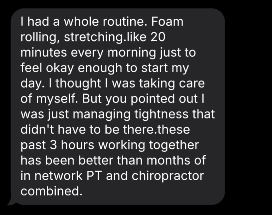 Text message from a client about working with David