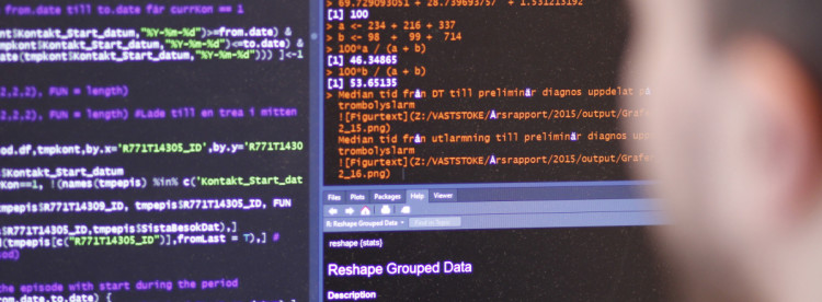 Datorskärm med statistisk kod.