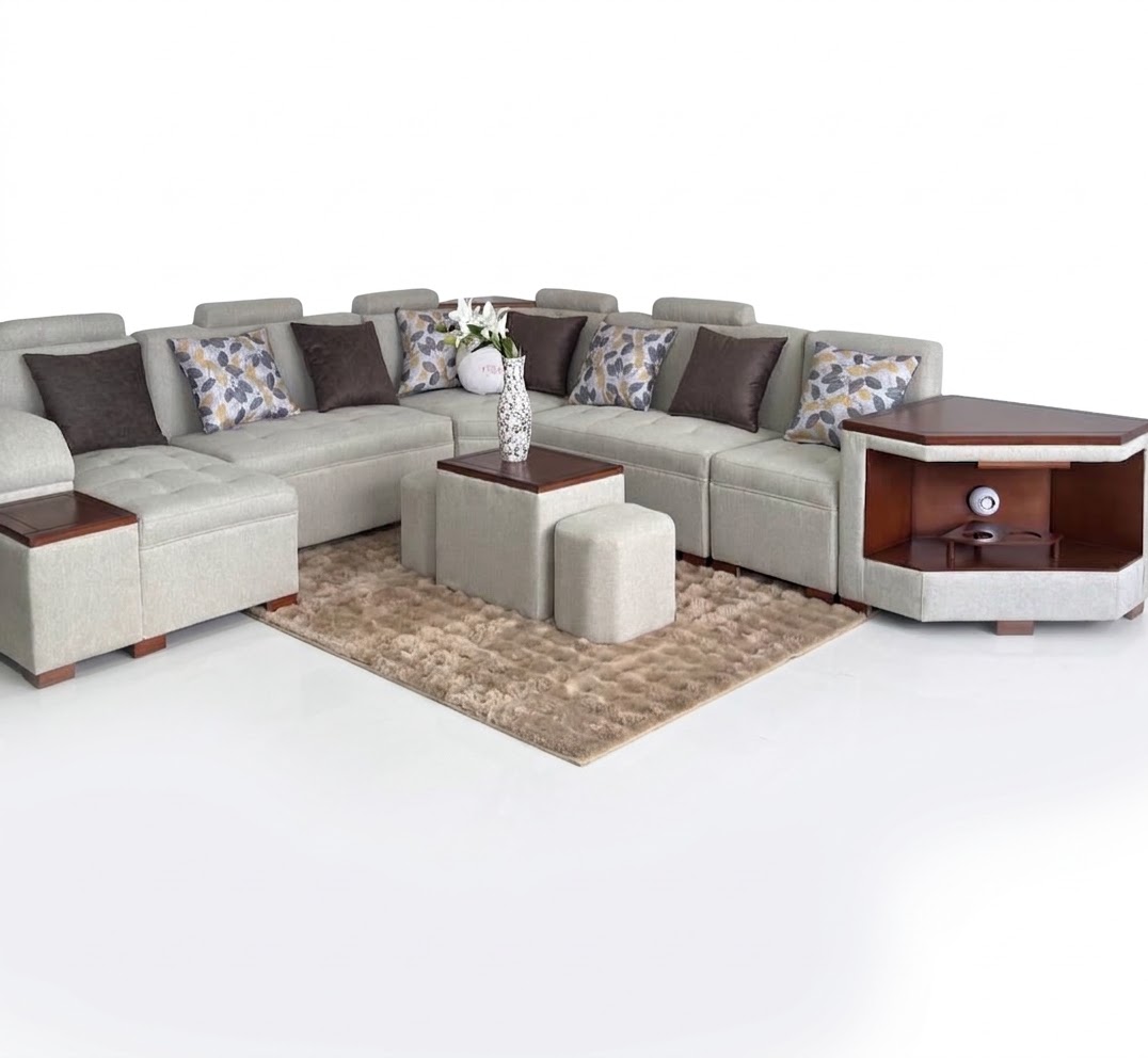 JUEGO DE SALA MEDIANO BEIGE CON PUFF 12183
