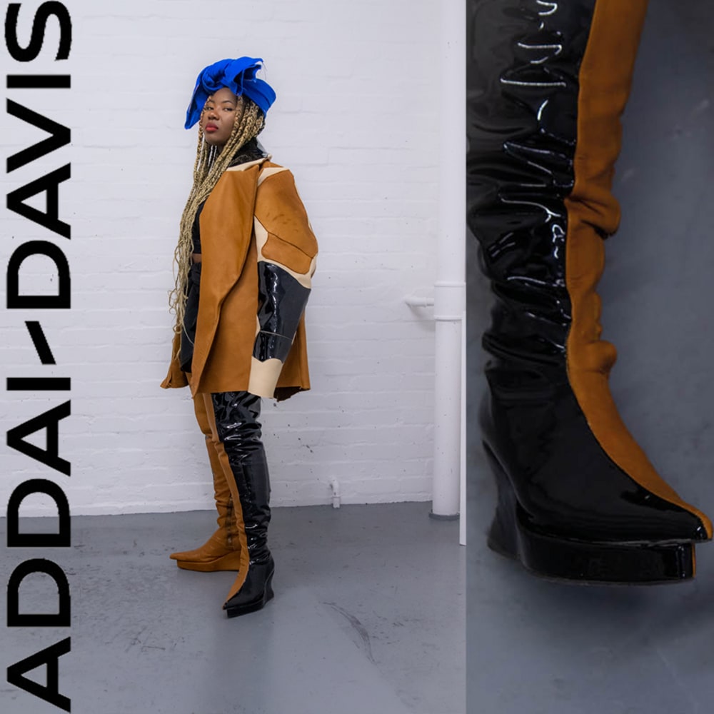 Leather boots and jacket made from discarded waste leather scraps 