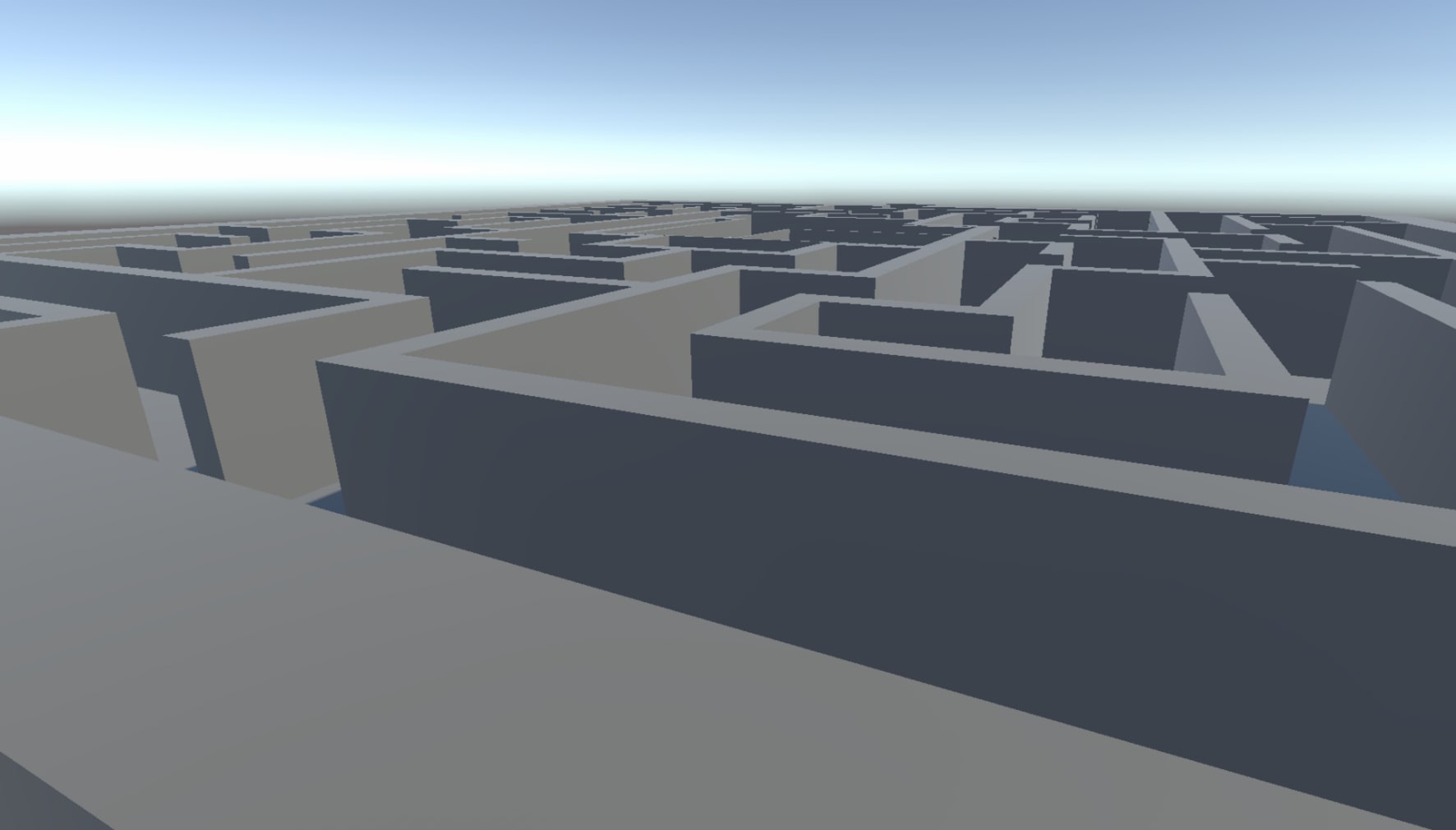 A perspective game view of a grey maze. 