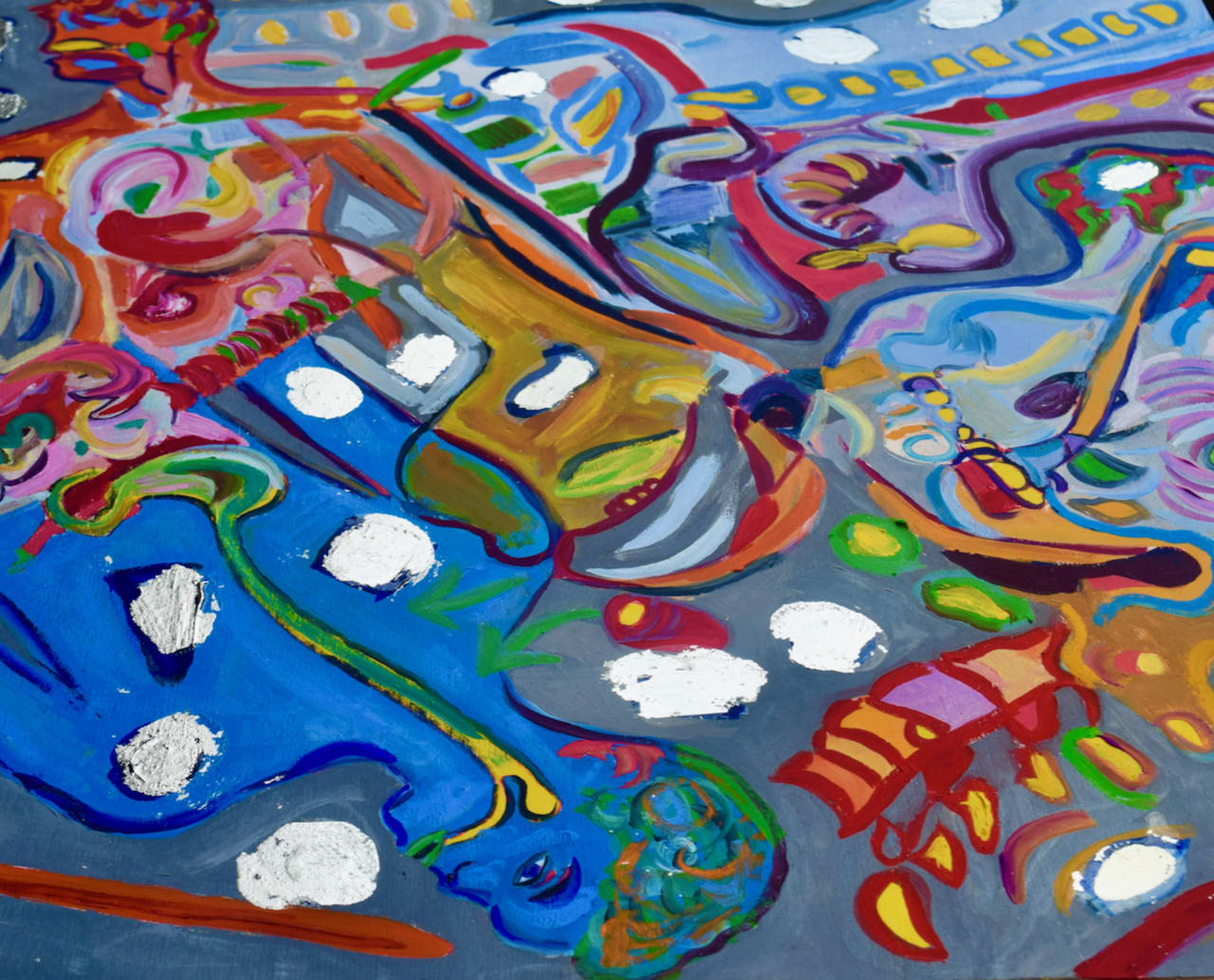 Close-up oil painting with white gold leaf