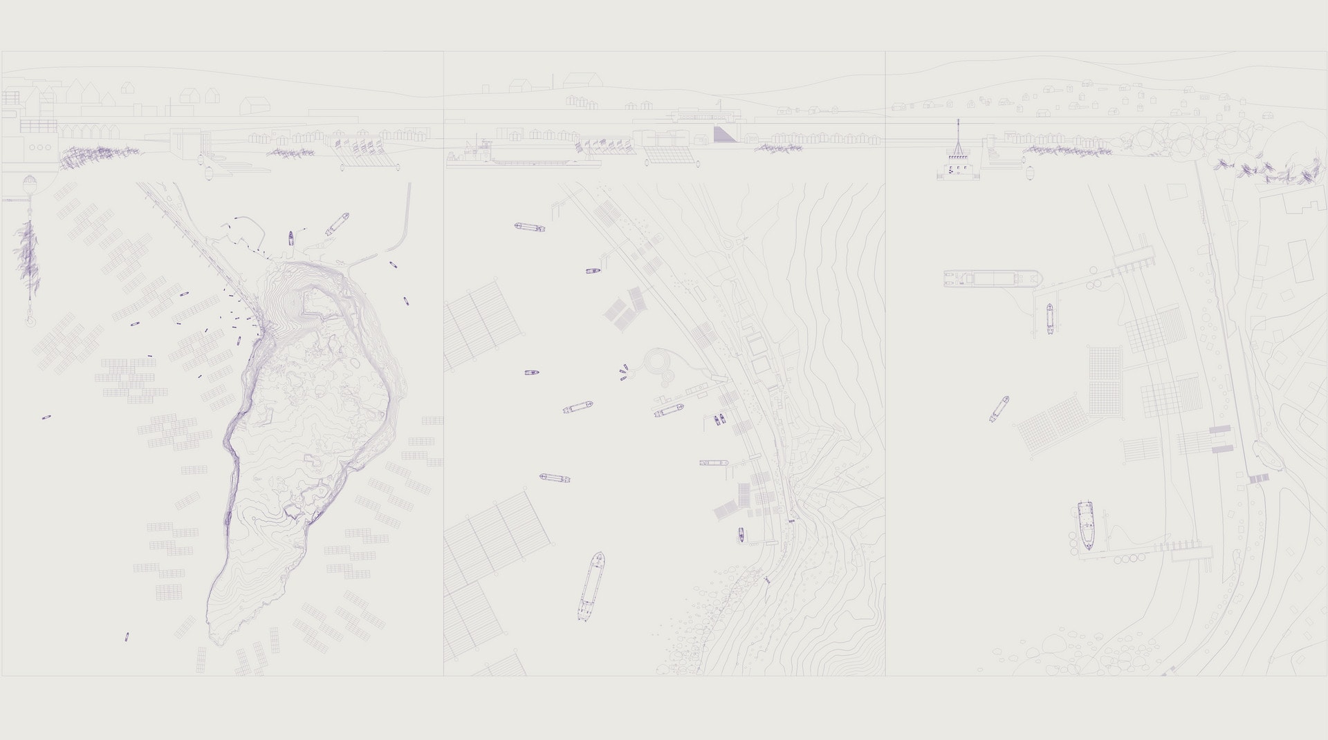 3 Scale Images (Left: Boat Navigation, Mid: Community Structure, Right: Seaweed Hatchery)