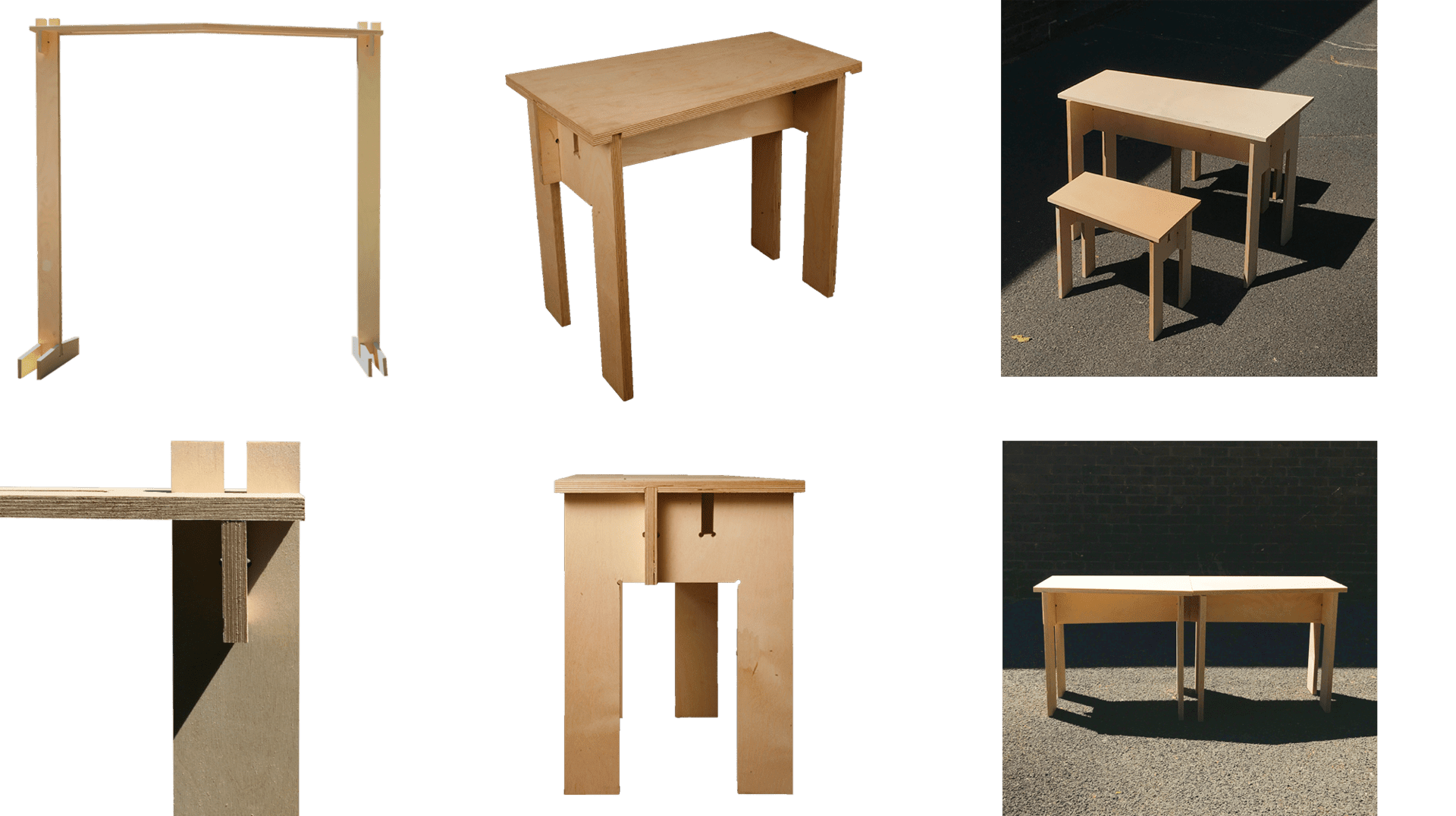 Tables, fixture-free joints and wooden frame prototypes. *Images by Daniel Johns