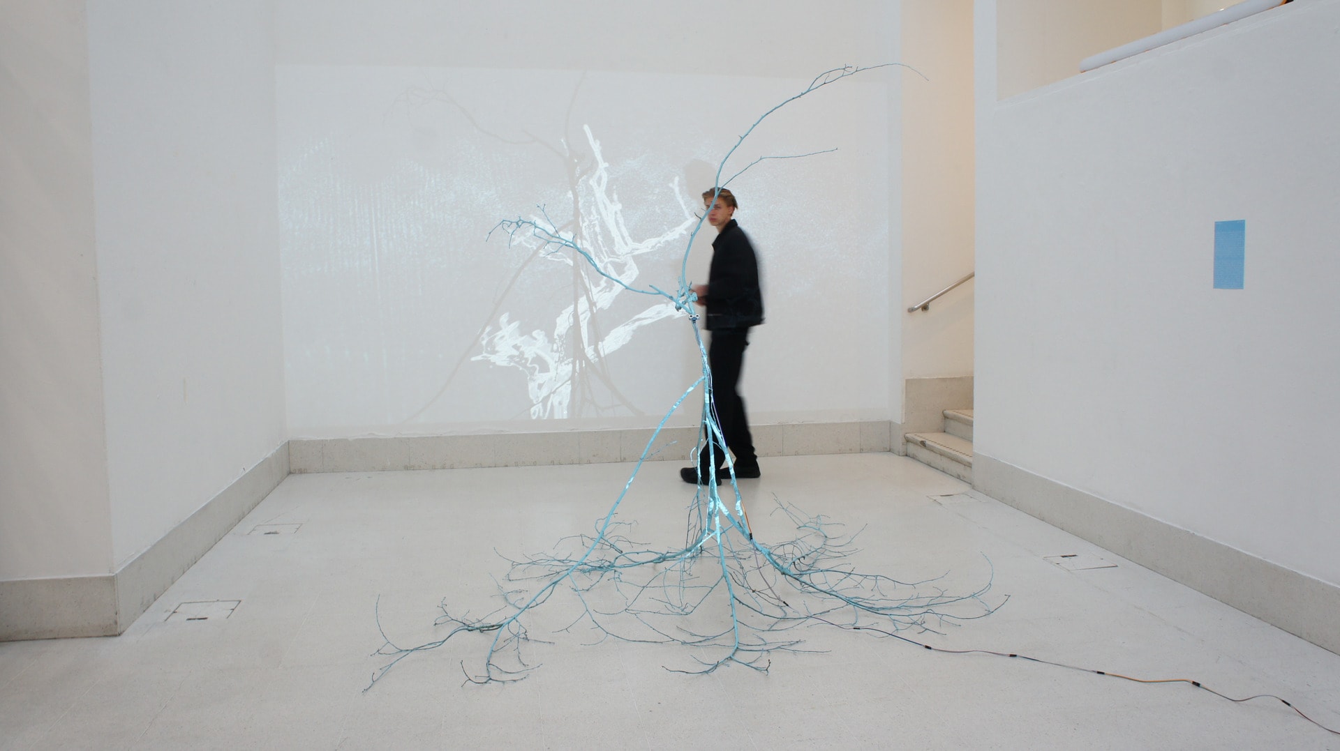 Visitor in front of the projection at the exhibition.