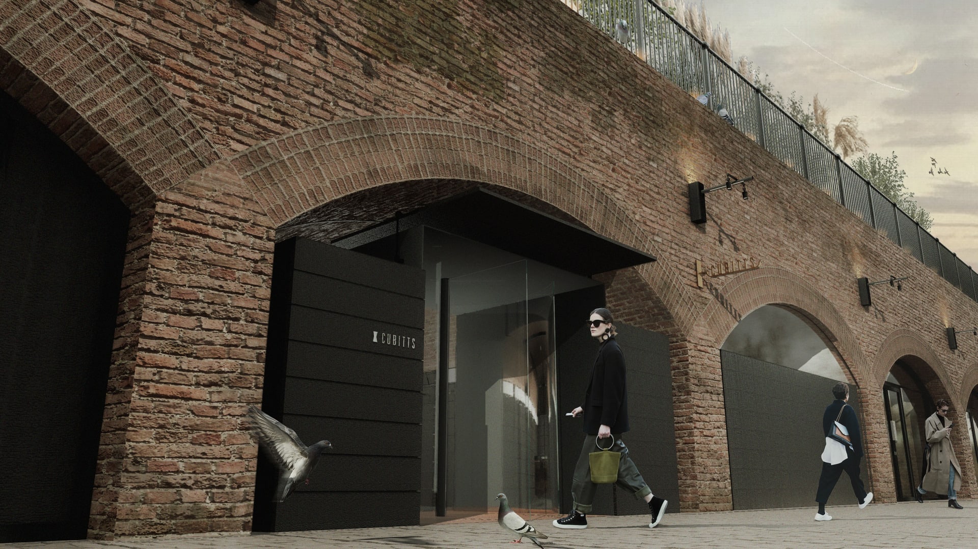 This is the store front with an unique entrance way. The wood in the middle part can go up, allowing people to come in, and when it down and close, the façade is a complete black box. The position of 