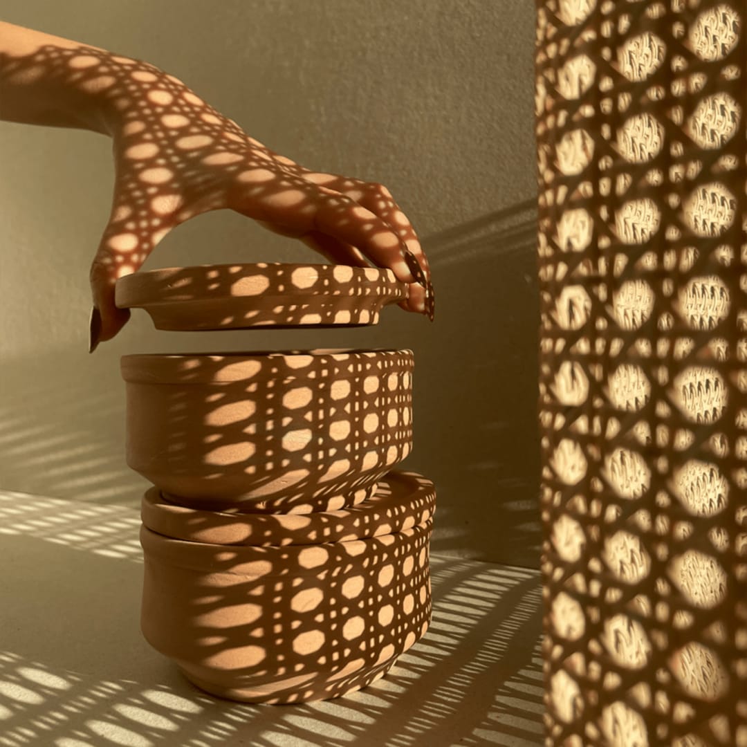 Interior view of the wood and bamboo storage unit