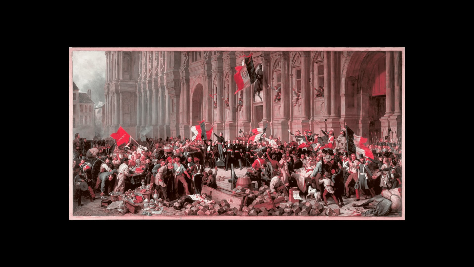 Lamartine Rejetant le Drapeau Rouge by Felix Philippoteaux (Recoloured Red & Black)