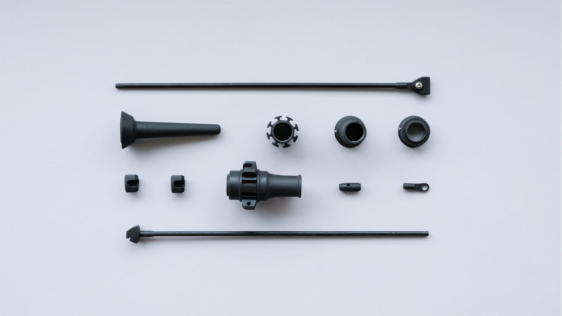 Sub assemblies of components for the Repairable Umbrella.  Total weight of the assembled umbrella is 1.11kg.