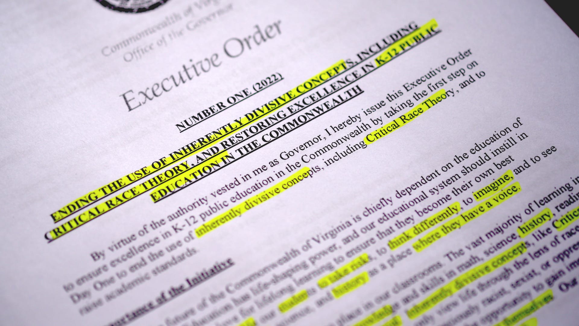 Virginia Gubernatorial Executive Order (Detail)
