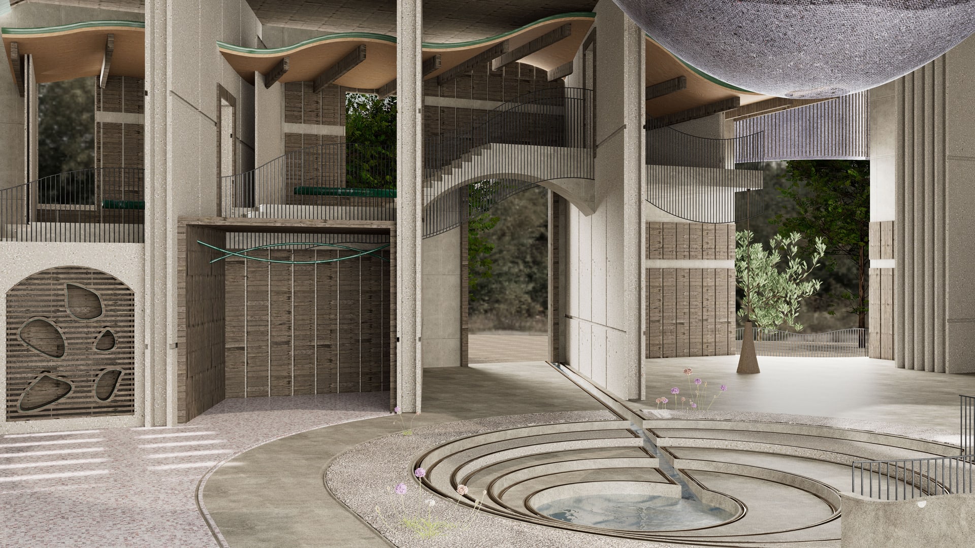 Admitting room — admitting offices above give a sense of security and users pick up their cloaks to be worn around the sanctuary 