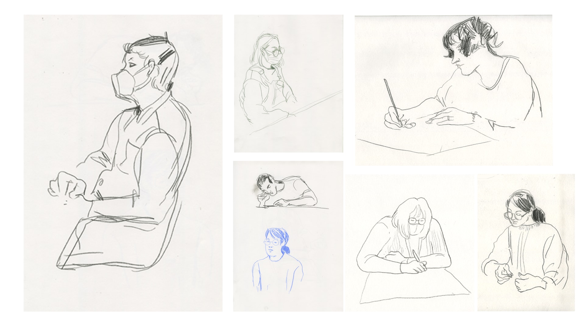 Drawings of neurodivergent participants during Neurodiverse Society workshops.