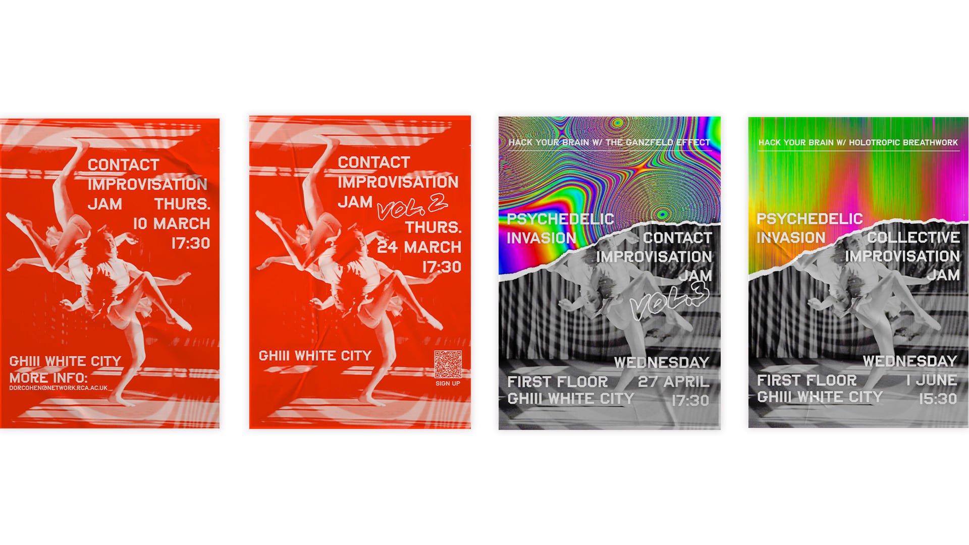 4 poster variations for a movement based workshop