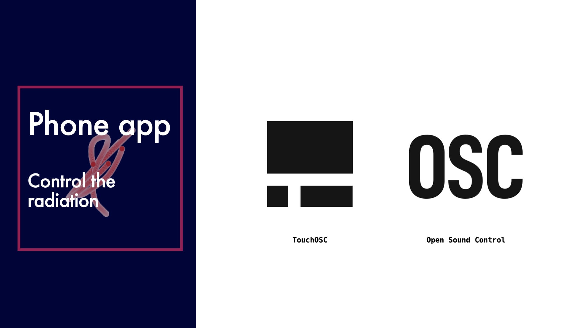 The detection system sends data to the phone app via OSC protocol. The mobile phone app can also relay the radiation level, position, user input, and timestamp data to PC / Mac via OSC for further cre