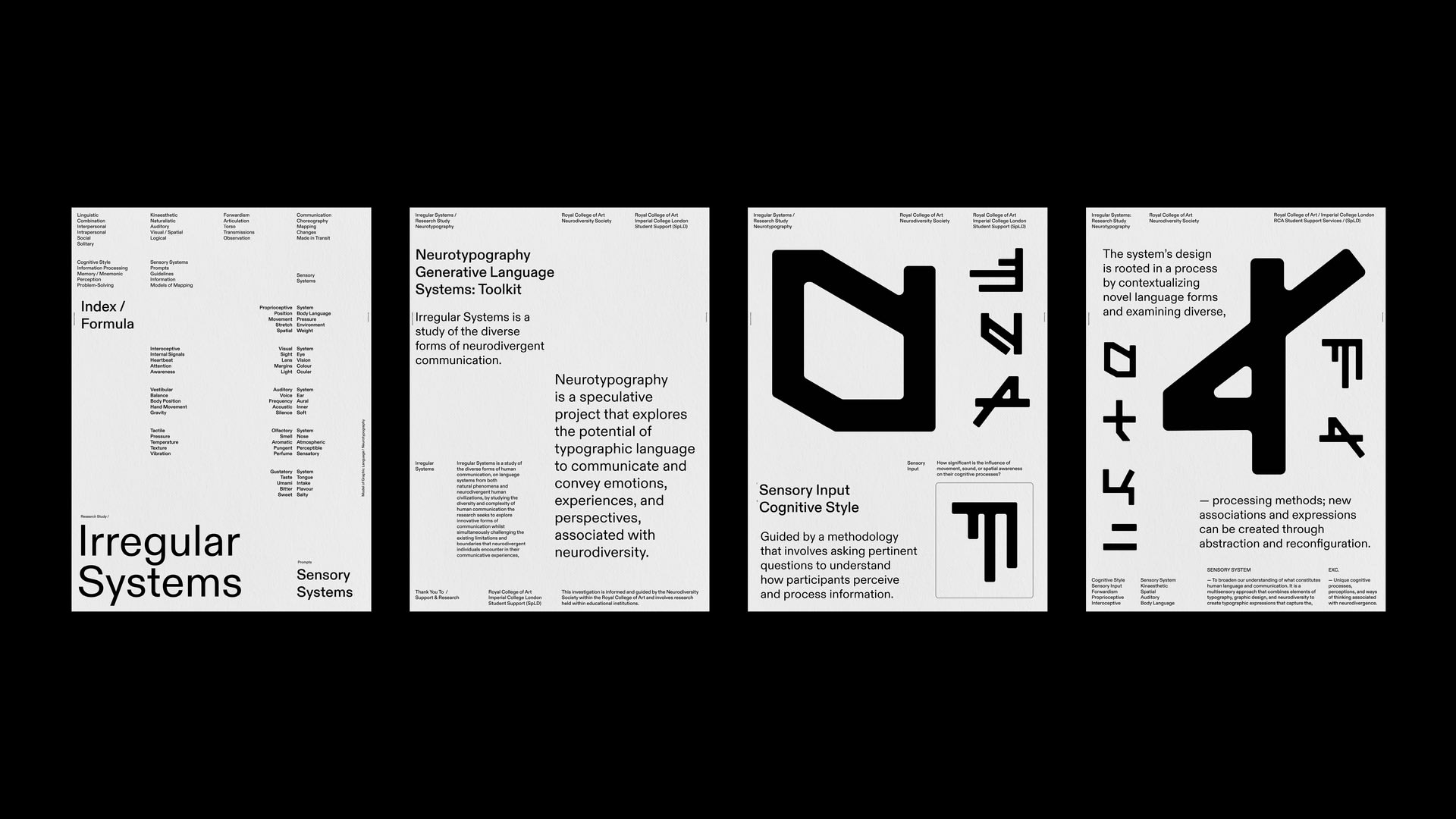 Four sheets of documentation, neurotypography guidelines, and process, containing instructions for neurotypography.