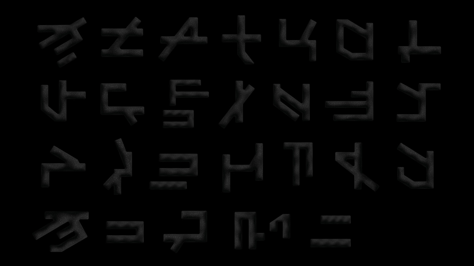 A full glyph set of neurotypography forms, in acoustic foam 3D. 