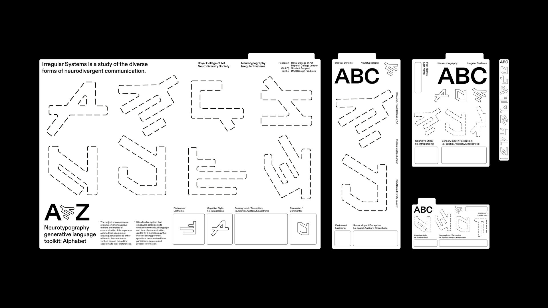 A set of prototypes for the neurotypography formula, white background with black text explaining the process.