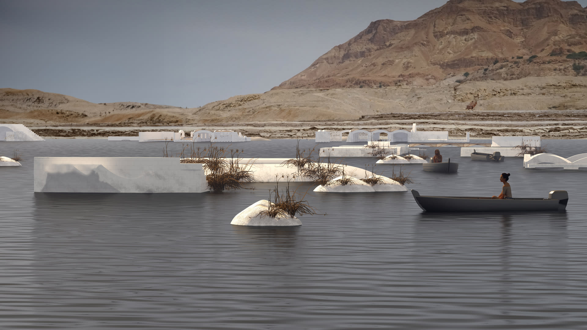 Render of Salt Architecture dissolving as water level rises.