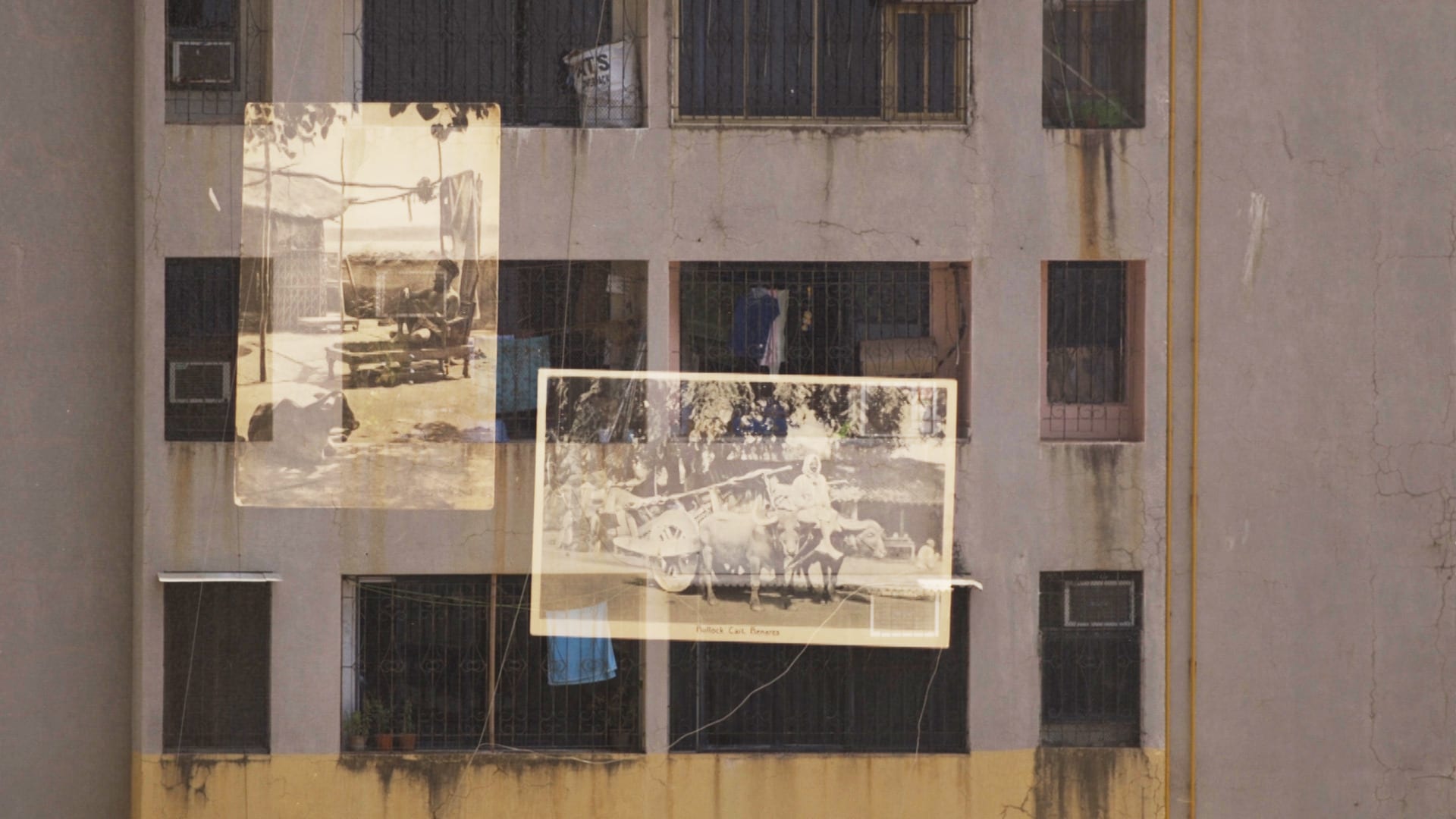 image of colonial postcards superimposed over building in bombay