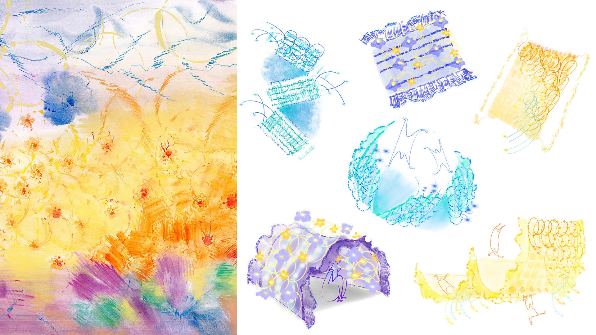 Colorful hand-drawn sketches