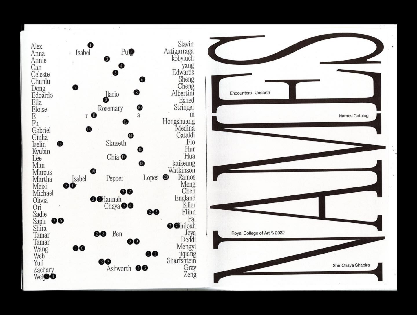   Names - Project zine, Folded 297 x 420 mm, Sewn Binding, Recycled Paper, 80 gm/s