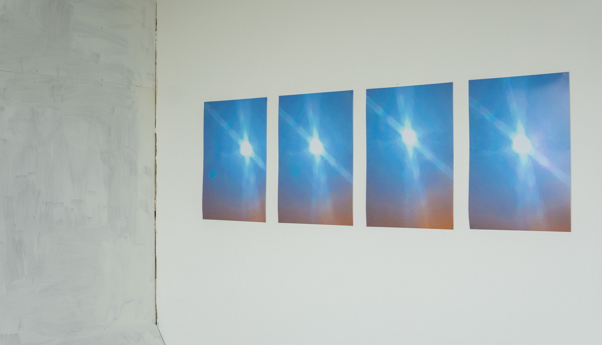 Mounted on wall print size:42 x 59 cm, title: Flashing Lights 