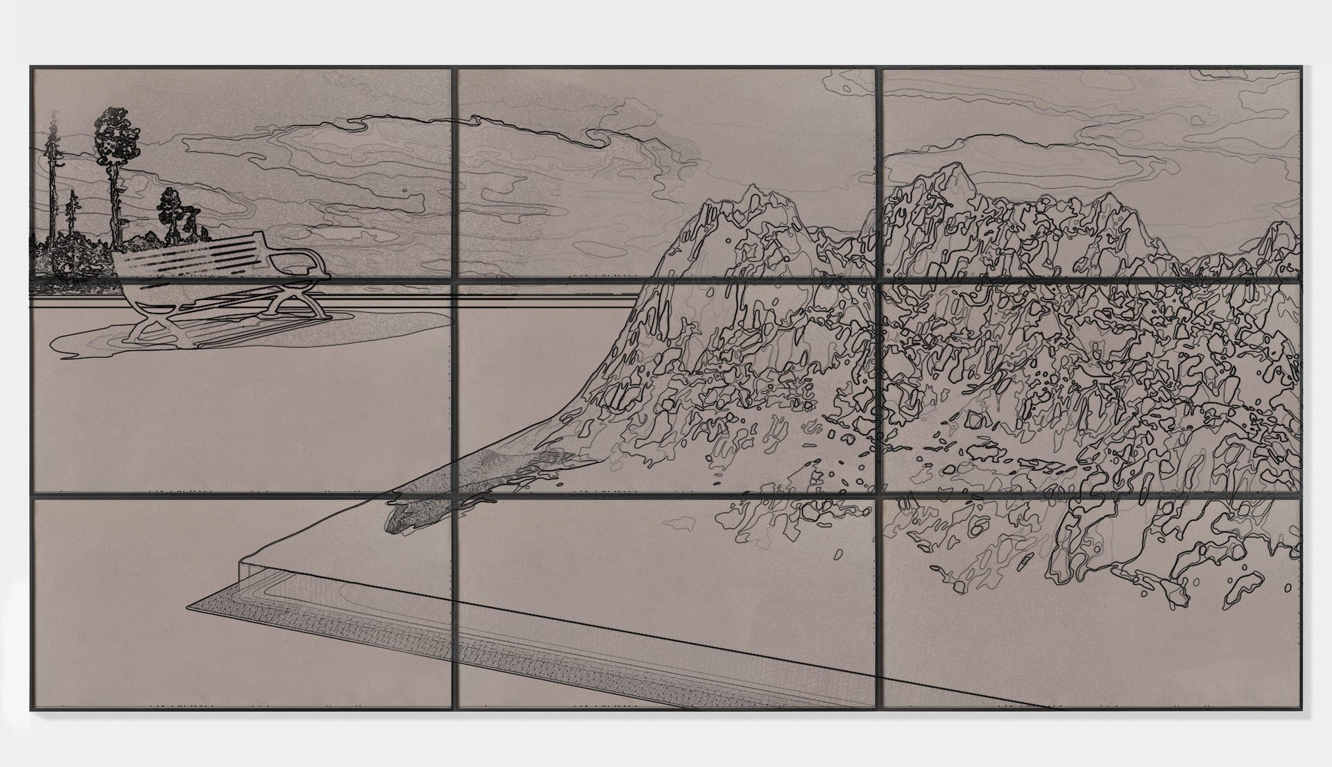 Gran Andes with Alerces, Etching on paper (digital transfer)