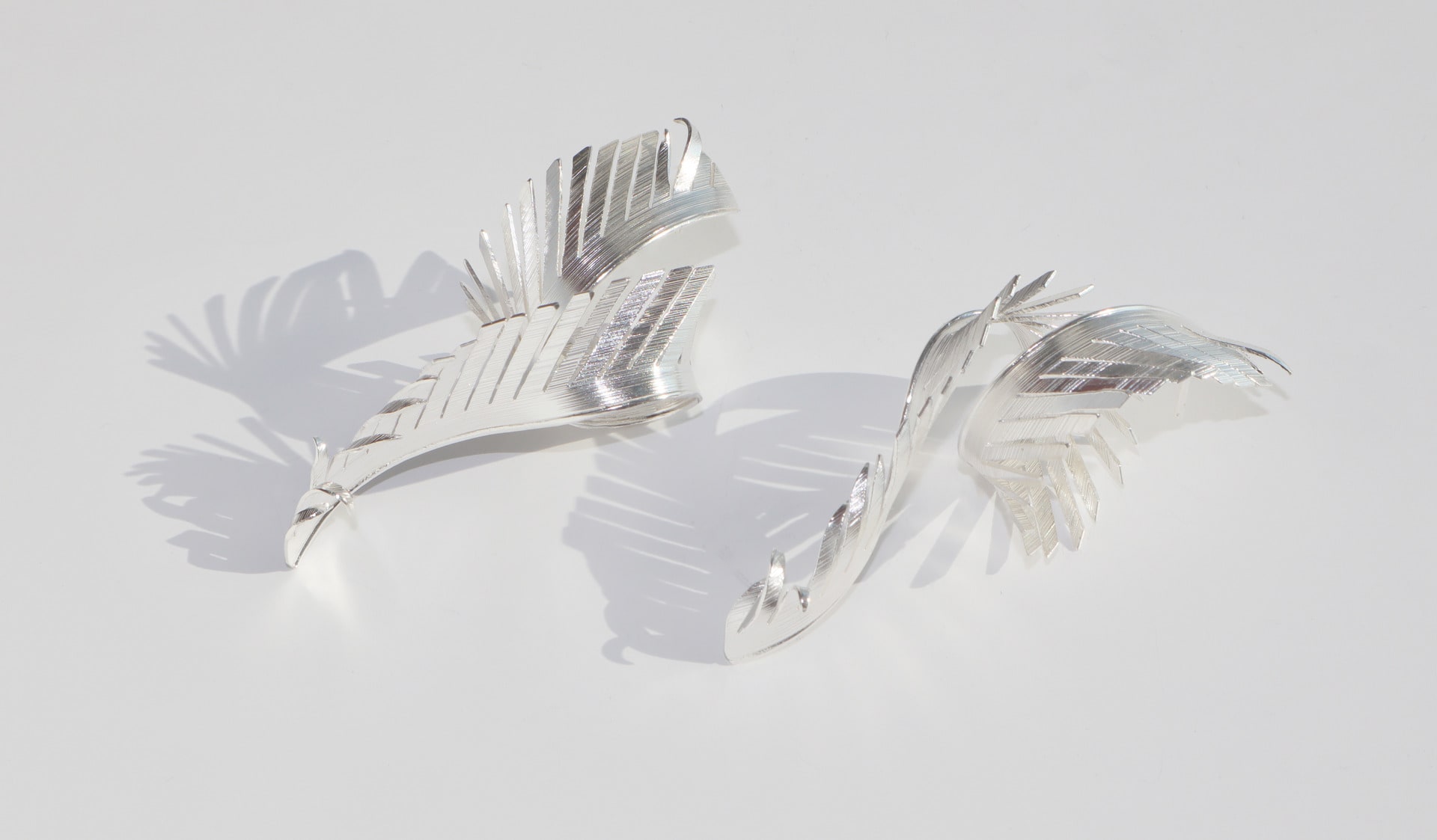 Photo of silver earrings inspired by feathers