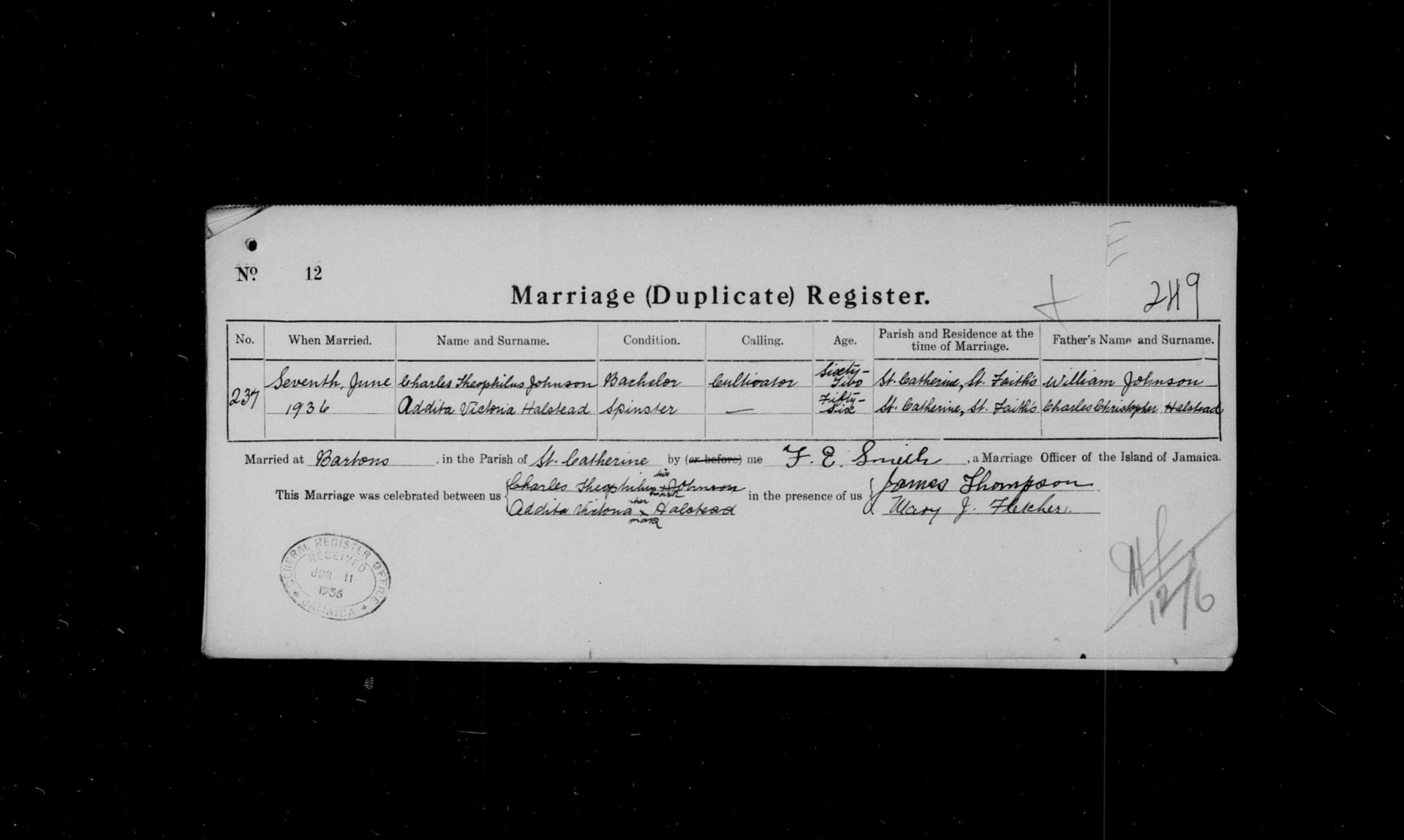 a marriage certificate of my great grandparents from 1936