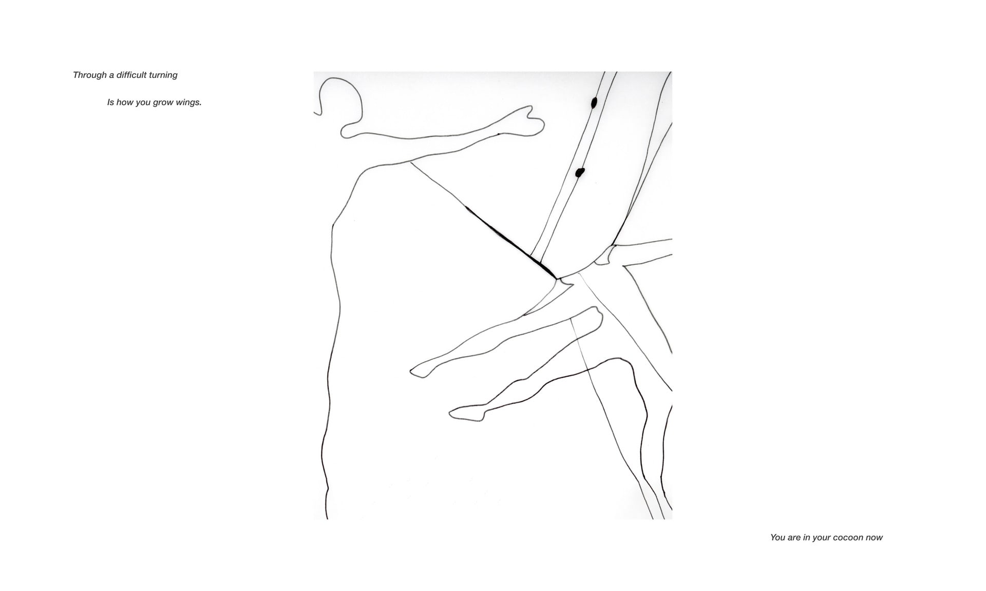 sketch of two figure forming reforming with lines of thread pulling