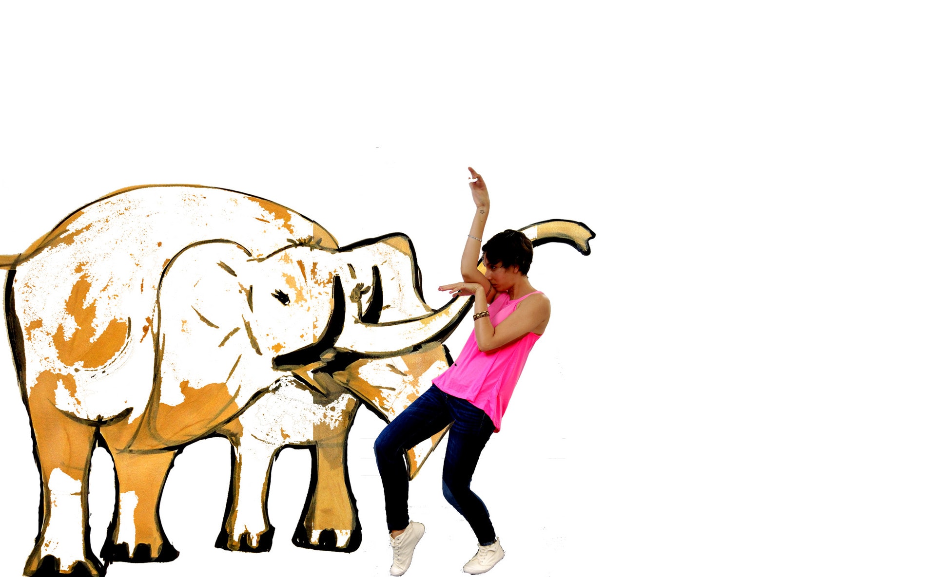 image of me imitating an elephant in front of an elephant