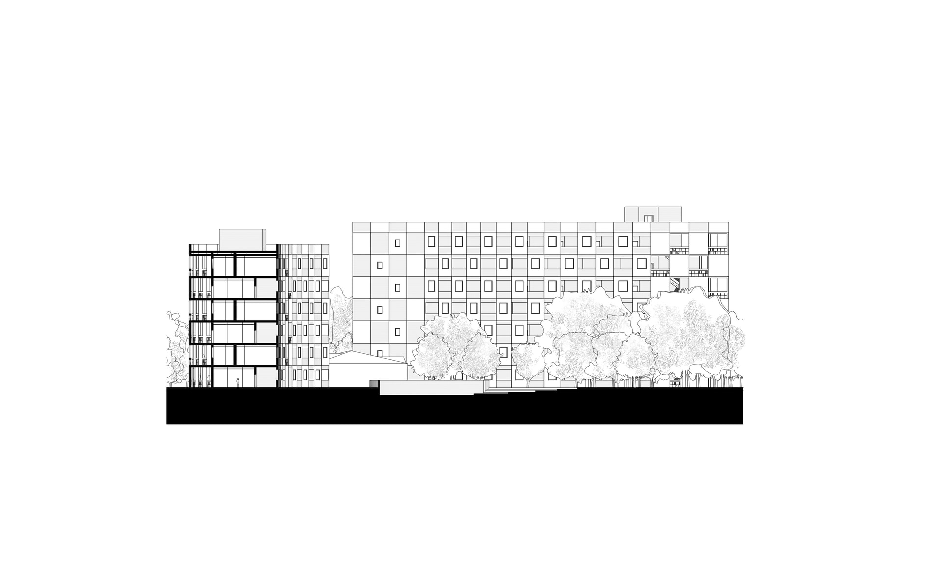 Section through Western crescent, 1:400 at A3, own work.