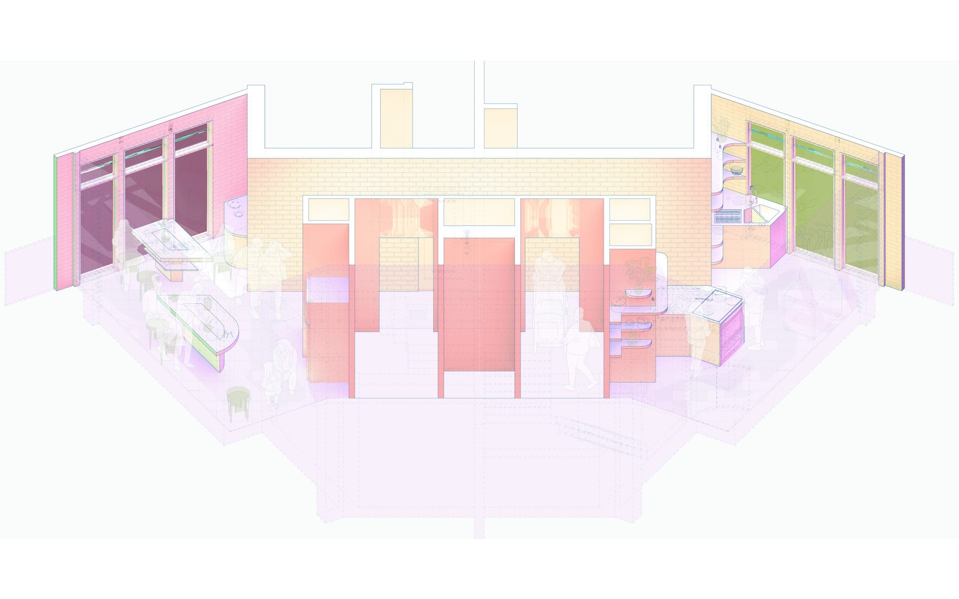 communal kitchen isometric