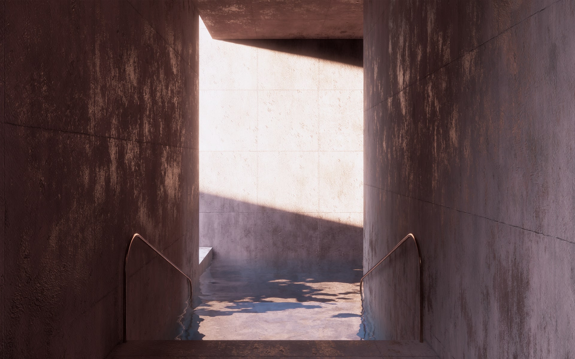 View into plunge pool with copper handrails