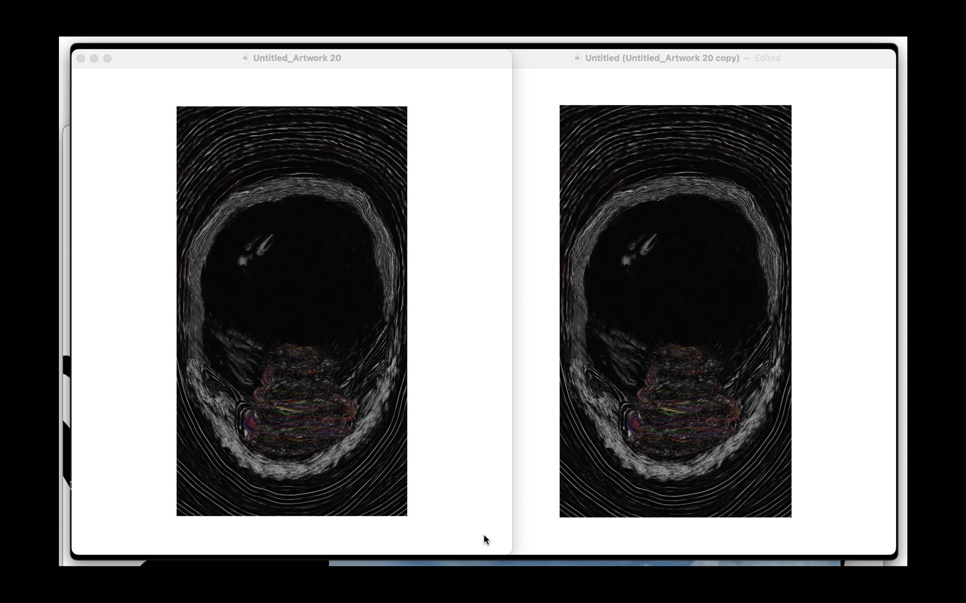 Doubled preview of a digital painting forming eyes