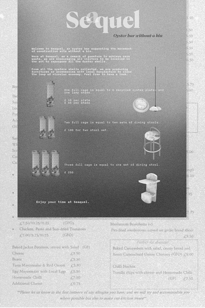 The menu will describe the circular system of oyster shells to inform visitors that there will be no shell waste from their consumption.